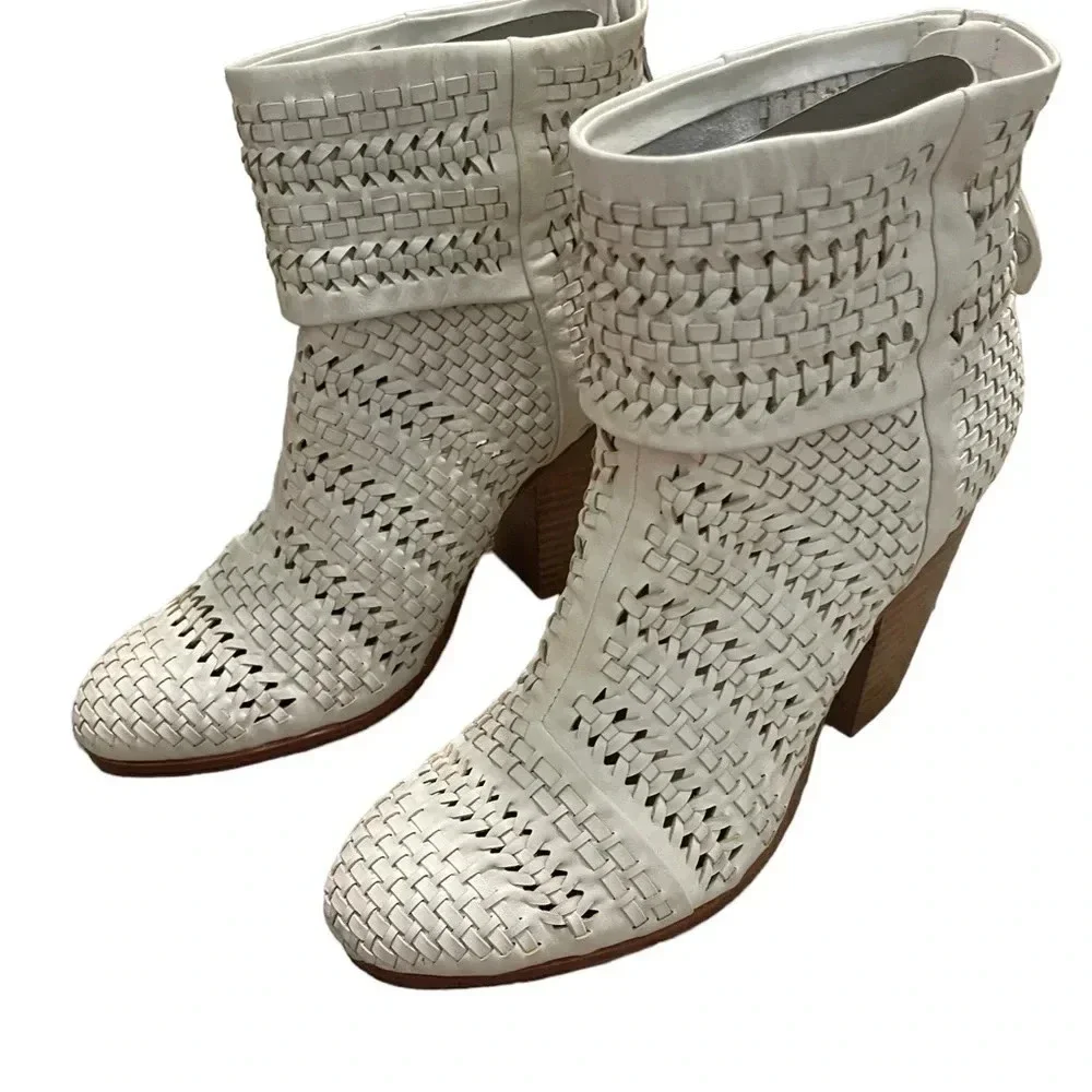 👢 Rag &‎ Bone Newbury Woven Leather Ankle Boots Ivory Size 10 $595 Retail 👢